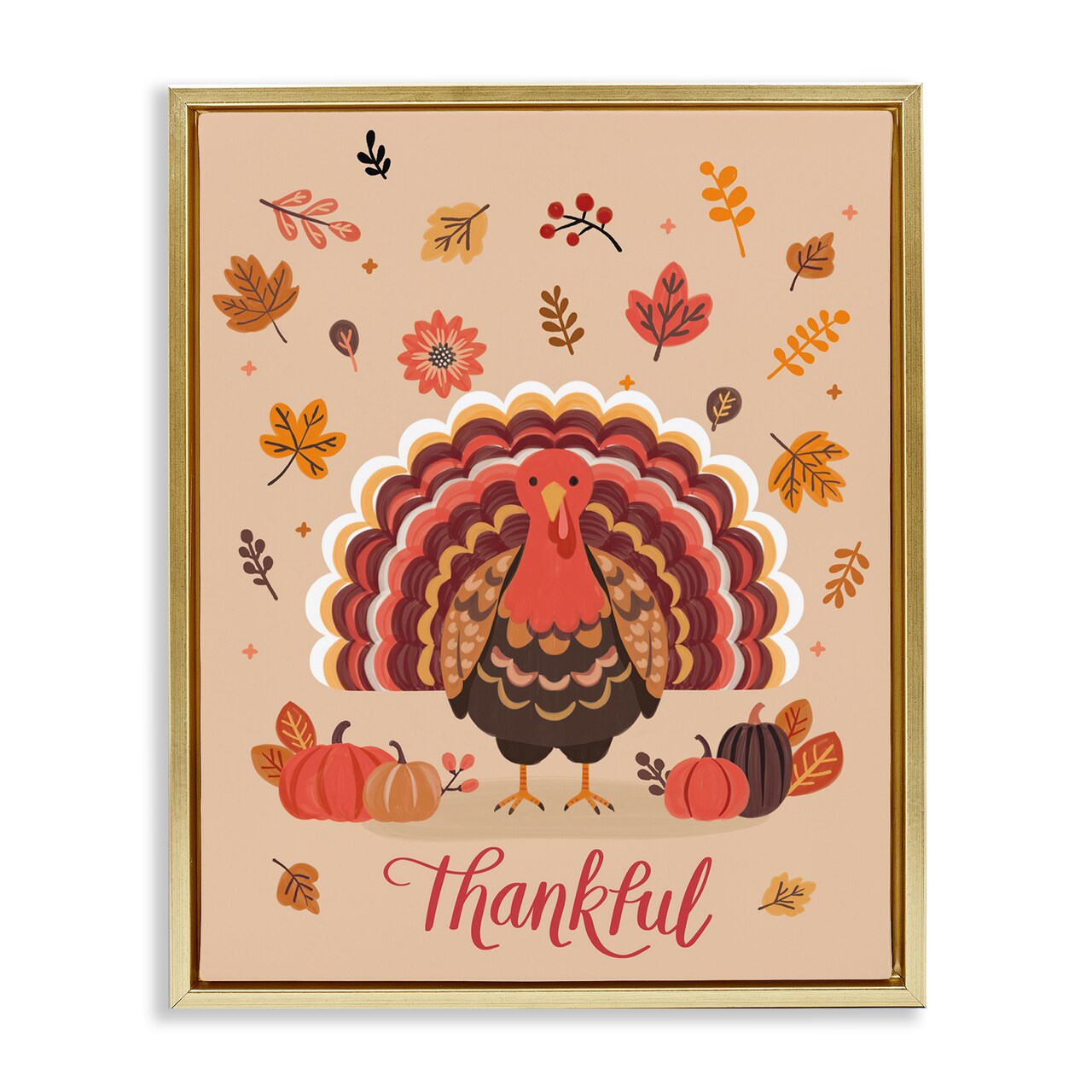 Stupell Industries Thankful Autumnal Turkey Floater Framed Canvas Wall Art Design by Nancy McKenzie